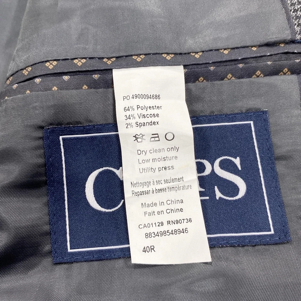 Chaps Blazer Mens 40R Gray Check Stretch‎ Sport Coat Two Button Lined Jacket